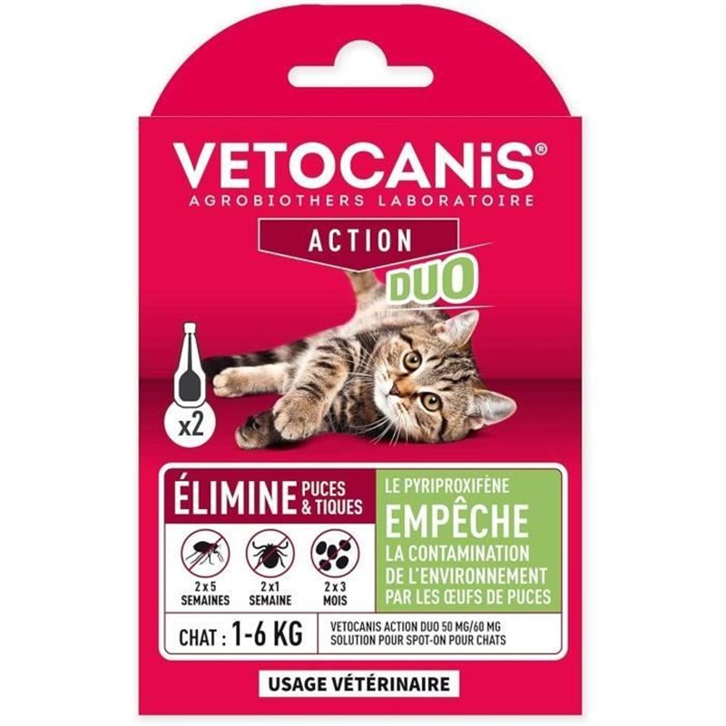 Action Duo pipette - VETOCANIS - Anti-Puces Anti-Tiques Chat