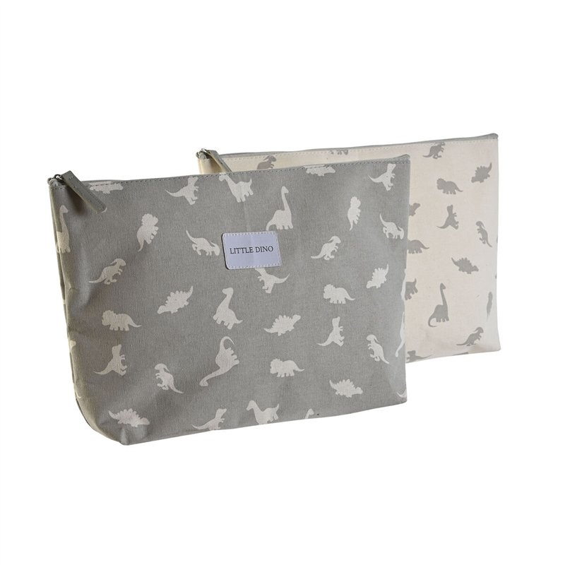 Image secondaire de Nécessaire de Voyage DKD Home Decor Blanc Gris Coton 33 x 8 x 21 cm (2 Unités)