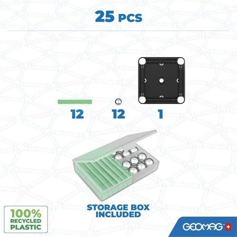 Image secondaire de Coffret de construction - GEOMAG - Glow Recycled - 25 pieces - Luminescent - Magnétique - Plastique recyclé