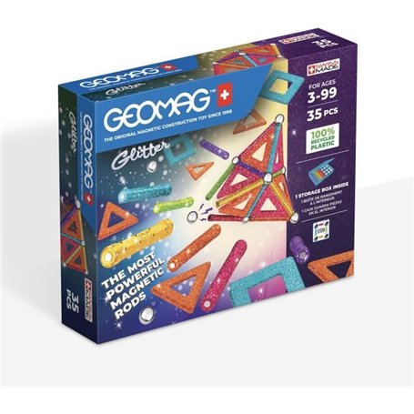 Coffret de construction - GEOMAG - Glitter Panels - 35 pieces - Magnétique - Plastique recyclé