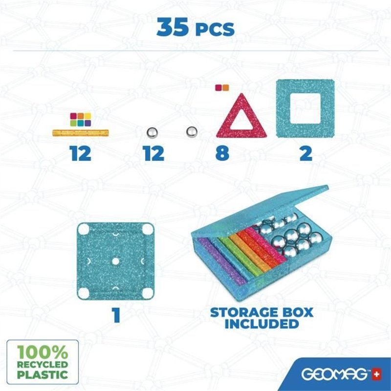 Image secondaire de Coffret de construction - GEOMAG - Glitter Panels - 35 pièces - Magnétique - Plastique recyclé