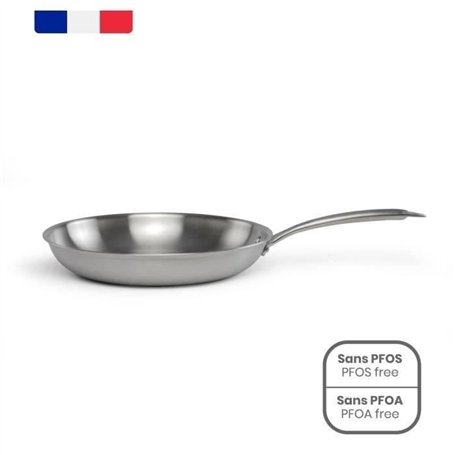 Brigade - Poele en acier inoxydable 24 cm - LIVOO - MEP158 - Acier inoxydable Triply - Tous feux dont induction - Made in France