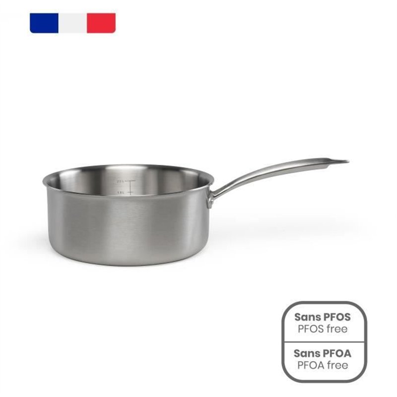 Brigade - Casserole en acier inoxydable 20 cm - LIVOO - MEP161 - Acier inoxydable Triply - Tous feux dont induction - Made in Fr