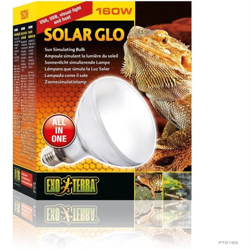 Ampoule simulant la lumiere du soleil pour terrarium - EXO TERRA - Solar Glo - UVB, UVA, lumiere visible et chaleur - 160W