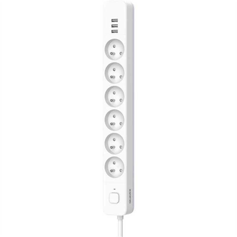 Multiprise - QUARX - 6 prises - Avec 3 ports USB, câble 1,5m