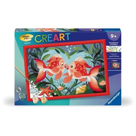 CreArt Kids 31x21cm Bisous de poissons, Kit de peinture par numéros Numéro d'Art, Des 7 ans, 25853, Ravensburger