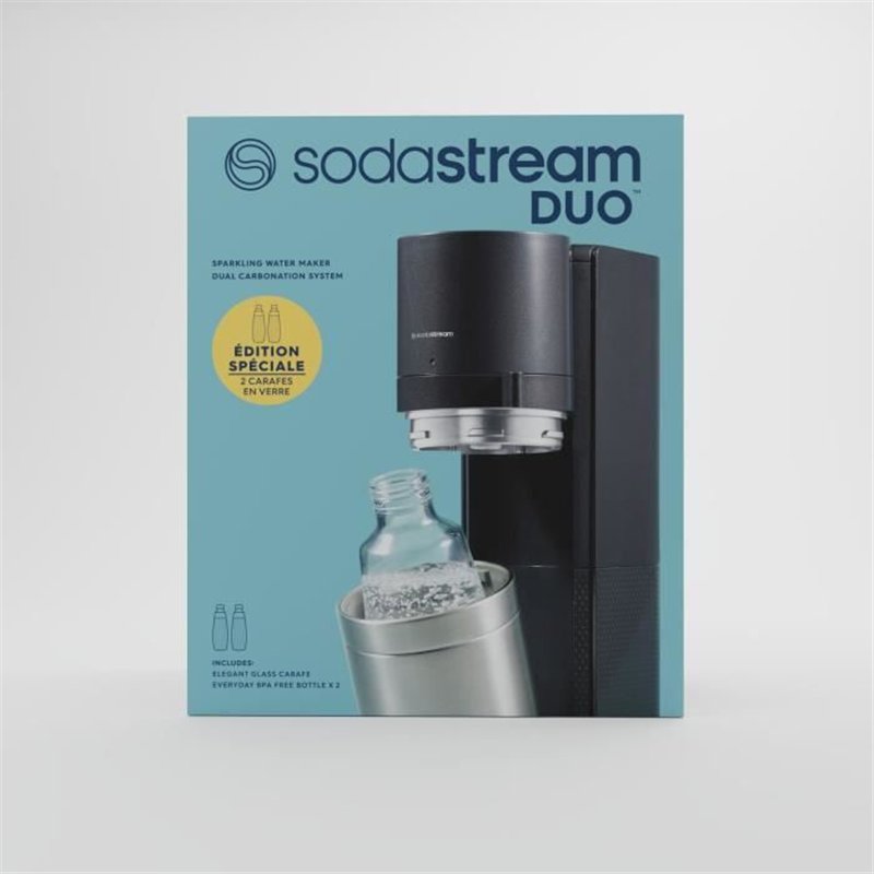 Image secondaire de Machine a soda et eau pétillante SODASTREAM - DUO Noire - 2 carafes en verre - 1 recharge de gaz 60L