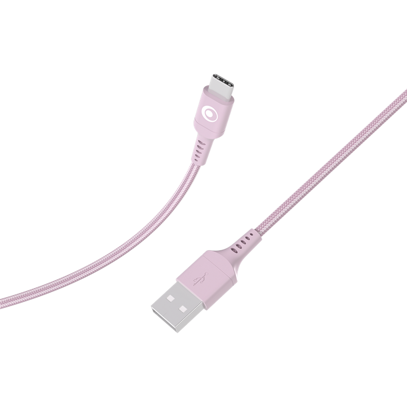 Câble Tissé USB A / USB C 3A 1.2m FastCharge 15W Rose Bigben