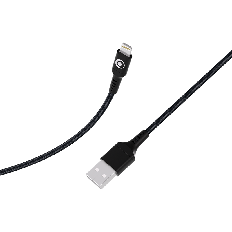 Câble Tissé USB A / Lightning 2.4A 1.2m FastCharge 12W Noir Bigben