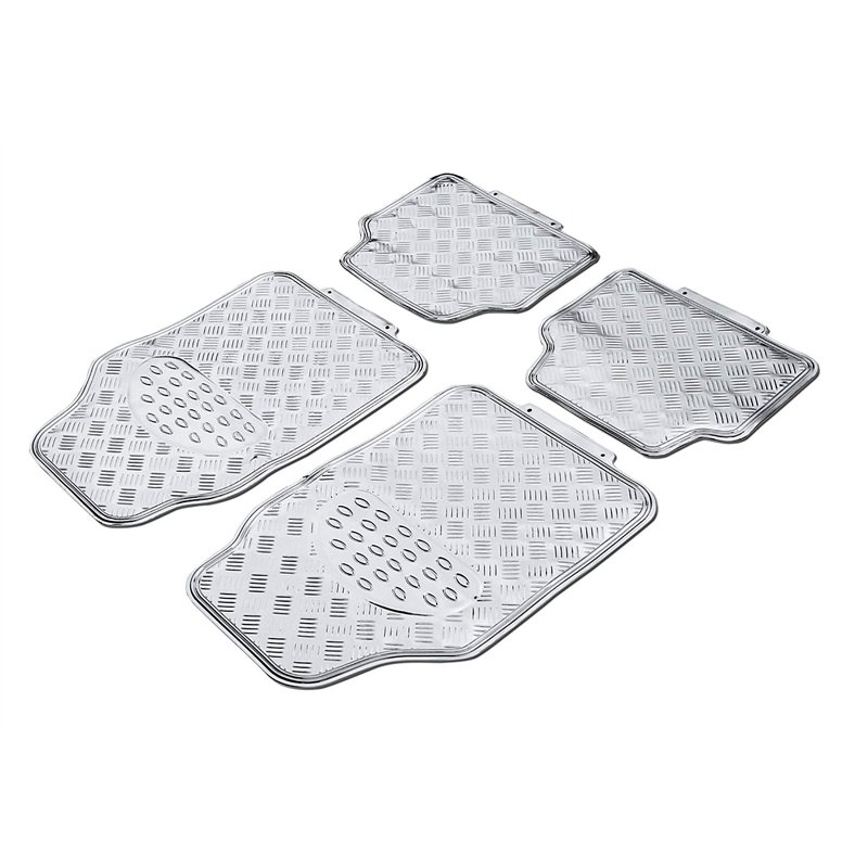 CARLINEA 4 Tapis Auto PVC aluminisé chrome 2 avant 2 arrière universels