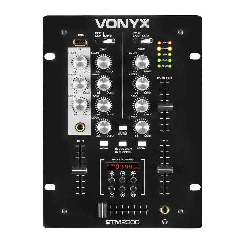 Image secondaire de Vonyx STM-2300 Table de Mixage 2 Canaux - Entrée RCA Phono/Ligne Commutable, Sortie principale RCA et Sortie Casque, Egaliseur 3