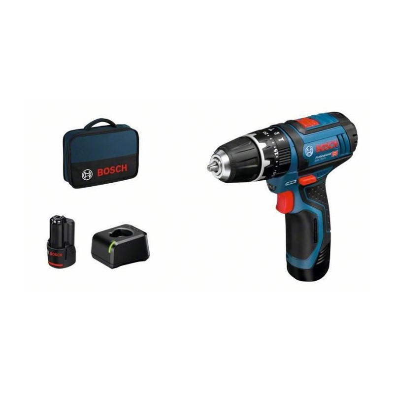 Bosch GSB 12V-15 Professional 1300 tr/min Noir, Bleu