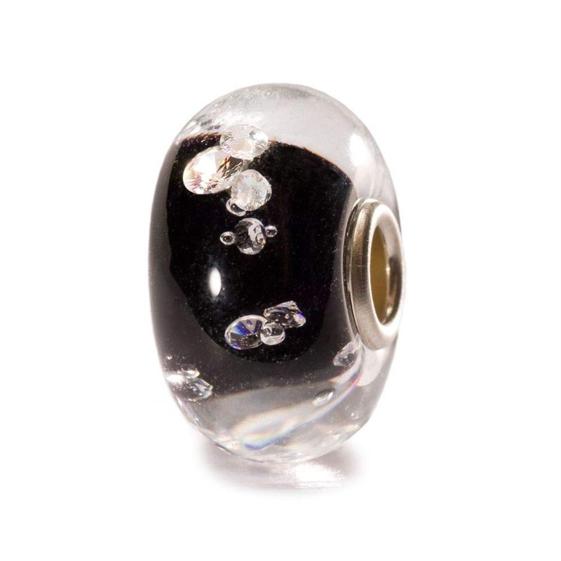 Trollbeads Perle diamant universelle, noire – Breloque en verre fabriquée à la main | Verre et oxyde de zirconium | Collection U