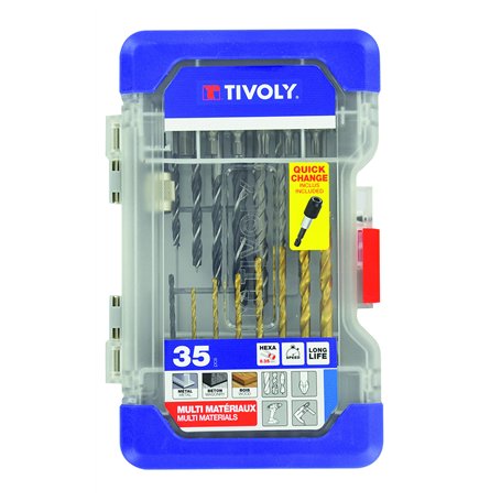 TIVOLY 11901170049 Mixed 1/4" Hex Shank Drill Bits & Screw Bit Set (35 pièces)