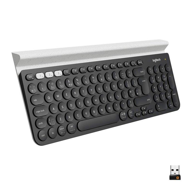 Logitech K780 Clavier RF sans Fil + Bluetooth QWERTY US International Noir, Blanc