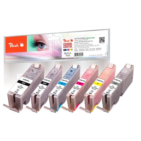 PEACH PI100-312 CARTUCHO DE TINTA FOTO PGI-550XL/CLI-551XL MULTI-6-PACK NEGRO, FOTOS CIAN, FOTOS GRIS, FOTO MAGENTA, AMARILLO PA