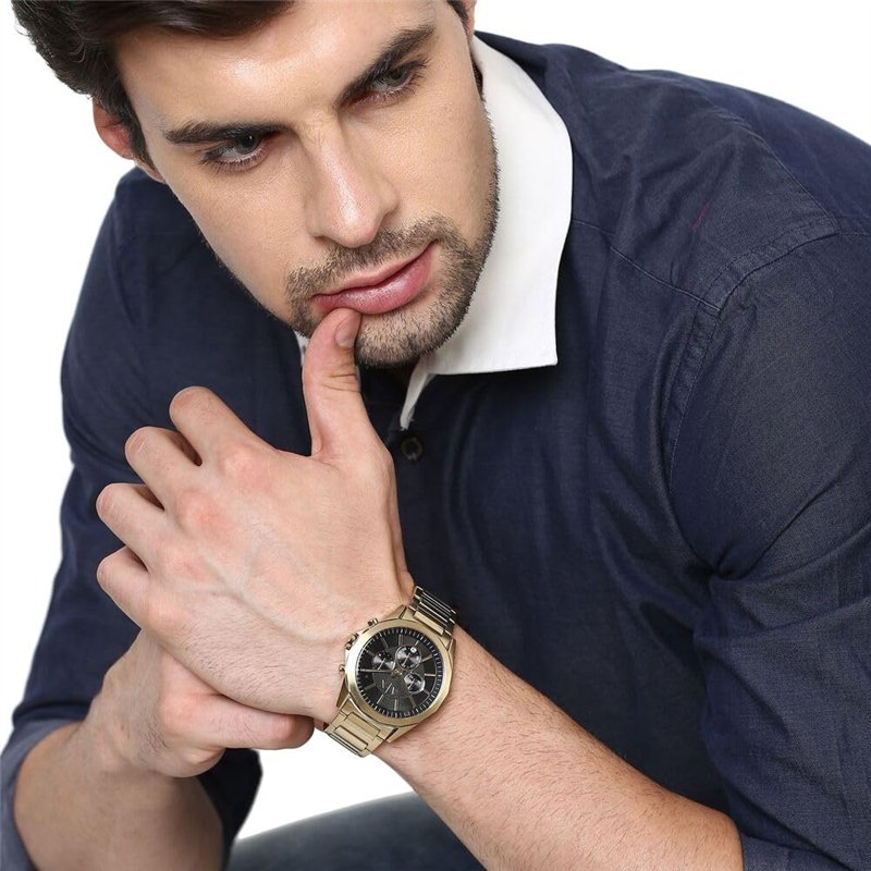 Image secondaire de l'Armani Exchange Montre pour homme, mouvement chronographe, boîtier en acier inoxydable doré de 44 mm avec bracelet en acier ino