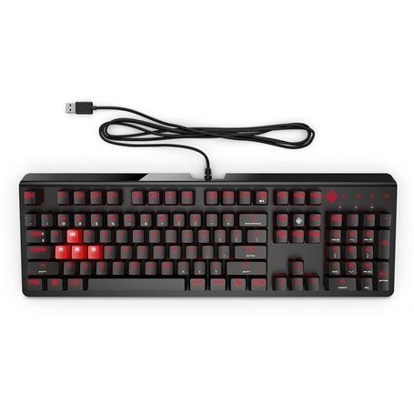 HP OMEN 1100 - Clavier Mécanique Gaming AZERTY Noir (Filaire - USB, Anti-Ghosting, Switch Cherry MX Blue, Rétroéclairage LED Rou