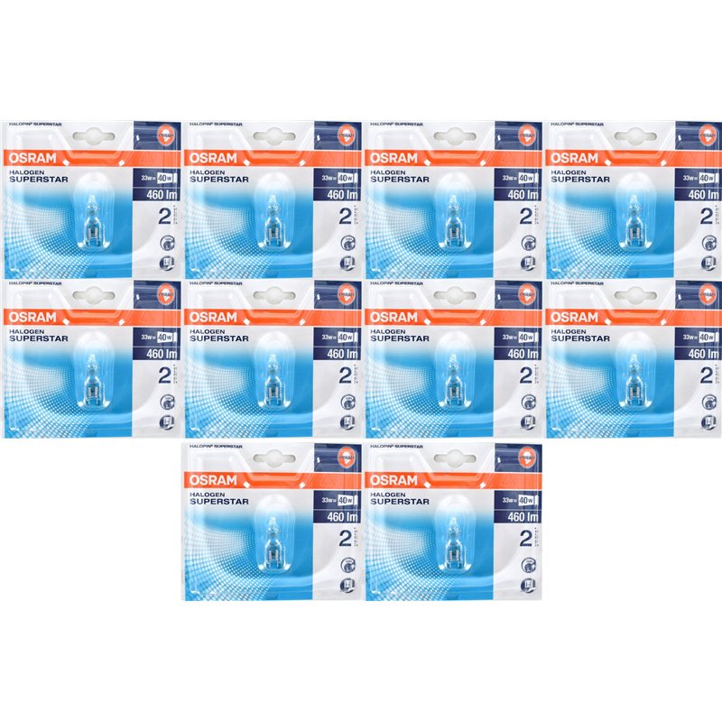 Lot de 10 ampoules halogènes Osram Eco - À intensité variable - Puissance : 33 W ~ 40 W - Luminosité : 460 lm - Culot : G9 - Cou