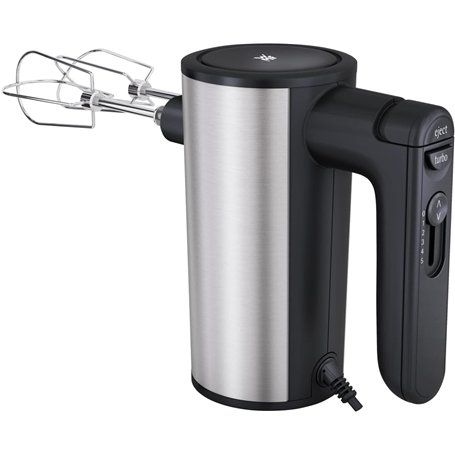 WMF Batteur électrique, 5 vitesses, Inox 18/10 Cromargan, Rangement position verticale, Fouet et crochet pétrin en inox, 400 W,