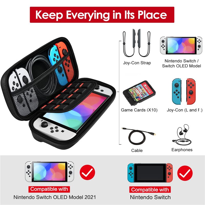 Image secondaire de iVoler Etui pour Nintendo Switch, Housse Sacoche de Transport à Coque Rigide Anti Choc Pochette avec Espace, 10 Cartouche de Jeu