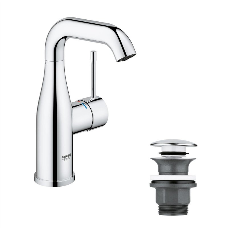 GROHE Robinet lavabo de salle de bains Essence, mitigeur monocommande sans tirette de vidage, vidage clic clac inclus, installat