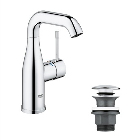 GROHE Robinet lavabo de salle de bains Essence, mitigeur monocommande sans tirette de vidage, vidage clic clac inclus, installat