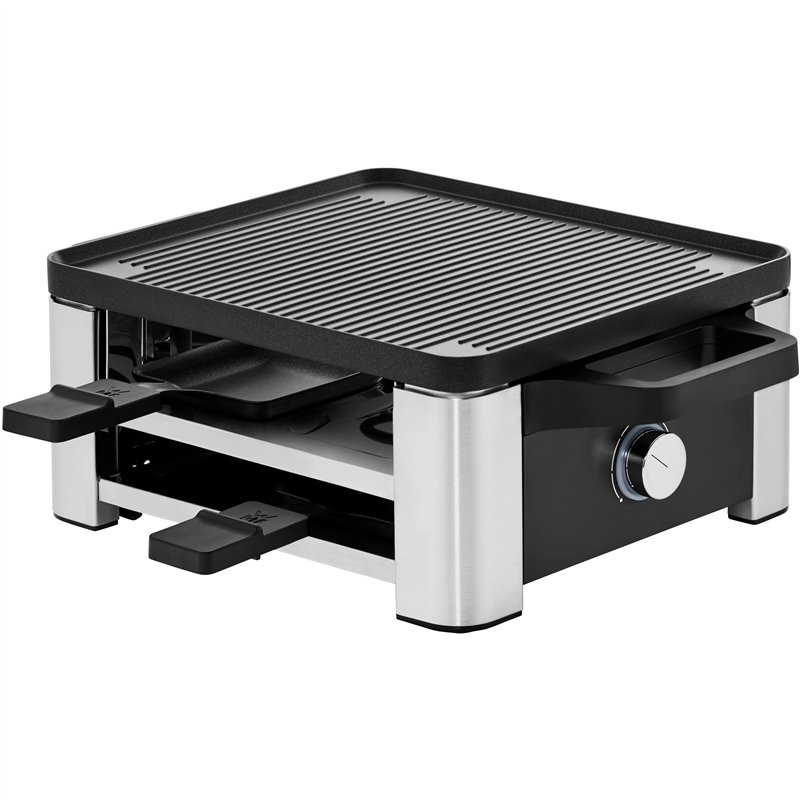 WMF Lono Gril à raclette, avec poêlons et poussoirs, raclette pour 4 personnes, 870 W, en acier inoxydable, mat