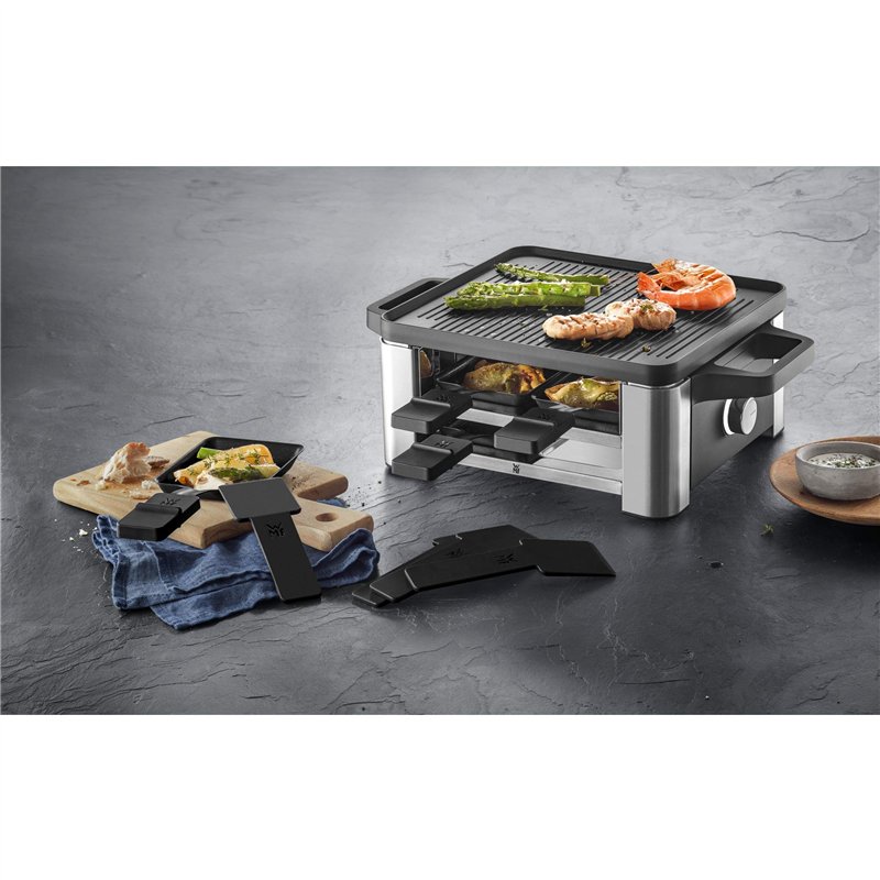 Image secondaire de WMF Lono Gril à raclette, avec poêlons et poussoirs, raclette pour 4 personnes, 870 W, en acier inoxydable, mat