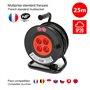 Velamp REEL-FR-25 Rallonge Prolongateur électrique 25 m avec enrouleur 4 Prises 16 A section 3G1,5 mm² + coupe-circuit. Noir et