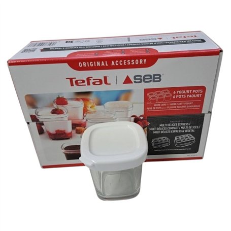 Seb Lot 6 pots en verre 140 ml, Couvercle rouge, Adapté aux yaourtières Multi-Délices Express, Compatible lave-vaisselle XF10050