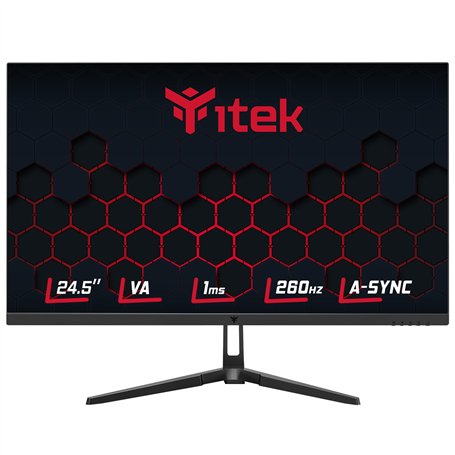 Itek Moniteur GGF - 24,5" Plat, 1920x1080 FHD, Panneau VA 260 Hz, Réponse 1 ms, Connexions HDMI et DP, HDR, RVB, Adaptive Sync