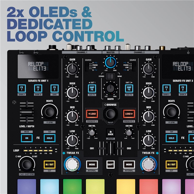Image secondaire de Reloop ELITE Mixeur de performance DVS professionnel pour Serato DJ Pro, 16 grands pads de performance RGB sensibles au toucher