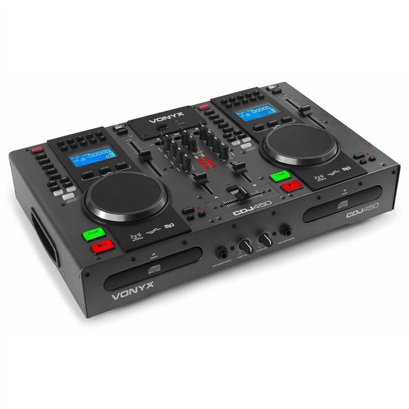 Image secondaire de Vonyx CDJ450 - Double Lecteur CD/MP3/USB/Mixeur avec Bluetooth, 2 Canaux, Fonctionnalité Auto-Cue, Molettes Intégrées, Sorties M