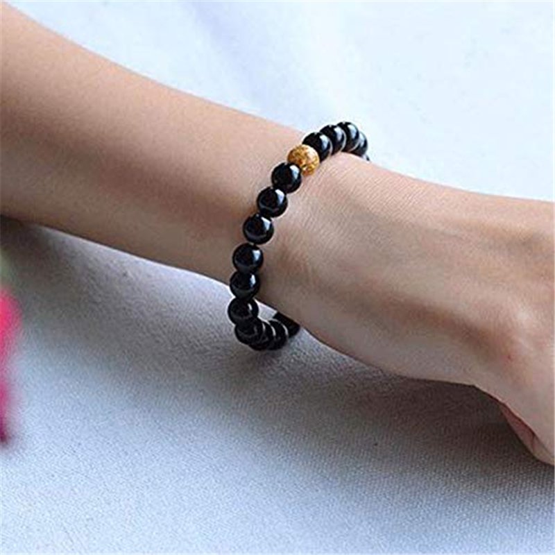 Image secondaire de SHOP-STORY - Bracelet en Perles Naturelles Onyx Noir et Une Perle Pailletée - Bijou pour Homme et Femme