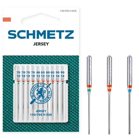 SCHMETZ Aiguilles pour machines à coudre | 10 Aiguilles Jersey | 130/705 H SUK | Grosseur d'aiguille 4x 70/10, 4x 80/12 et 2x 90
