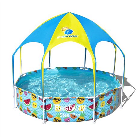 Bestway 56432 Piscine Steel Pro™ avec parasol Splash-in-shade ronde 244 x 51 cm