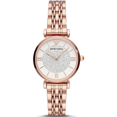 Emporio Armani Montre pour femmes, mouvement à deux aiguilles, boîtier en acier inoxydable or rose de 32 mm avec bracelet en aci