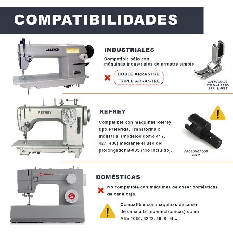 Image secondaire de La Canilla ® - Pied de biche en téflon pour machines à coudre industrielles Juki Brother Consew Alfa pour tissus en cuir, jeans,