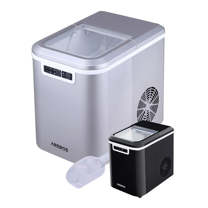 Arebos Machine à glaçons | Ice Cube Maker | 12 kg / 24 h | 10-15 minutes de production | 2 tailles de glaçons | Réservoir d'eau 