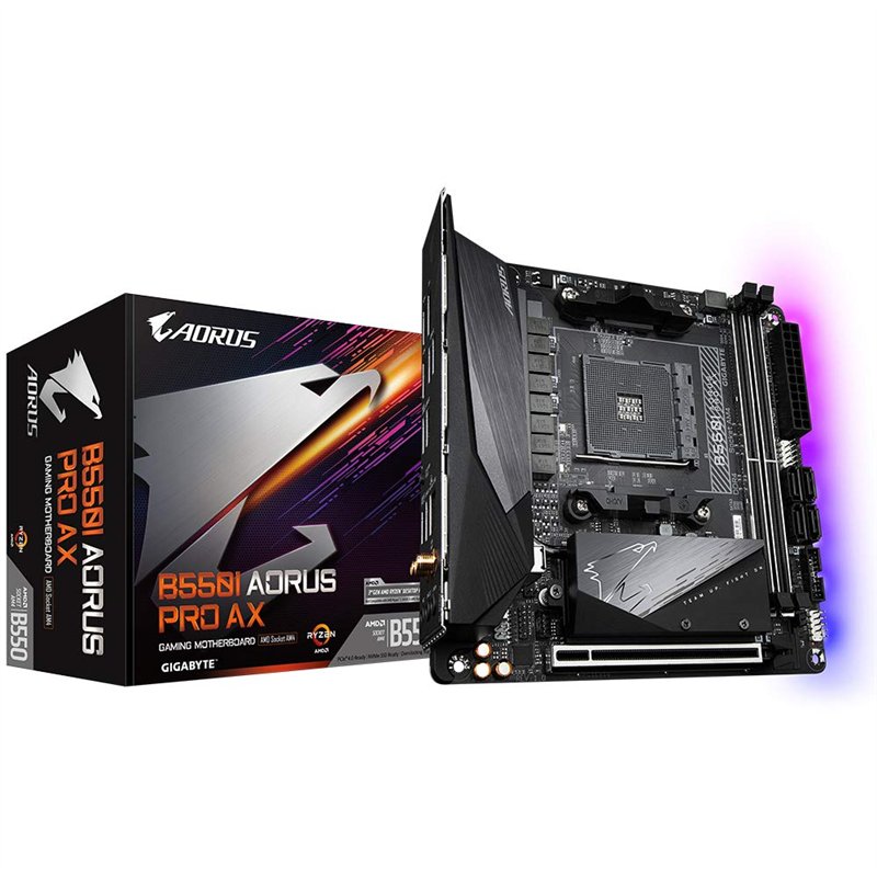 GIGABYTE B550I AORUS Pro AX Carte mère - Processeurs AMD Ryzen 5000, VRM 8 Phases, jusqu'à 5300 MHz DDR4, 1xPCIe 4.0 + 1xPCIe 3.