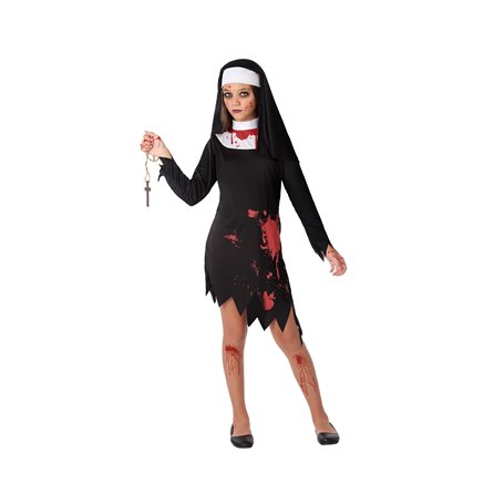Atosa-65865 Déguisement Religieuse Ensanglanté, Femme, 65865, Noir, 5-6 Ans