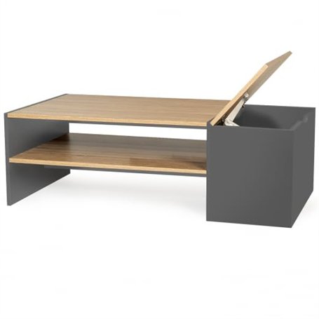 IDMarket - Table Basse Bar contemporaine rectangulaire IZIA avec Coffre Gris et Plateaux Bois