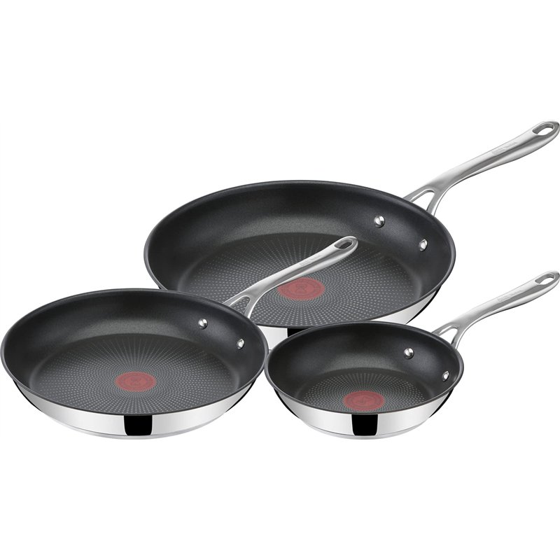 Tefal Jamie Olivers Cook's Direct Inox Lot de 3 poêles 20/24/28 cm, Induction, Revêtement antiadhésif, Indicateur de cuisson, Po