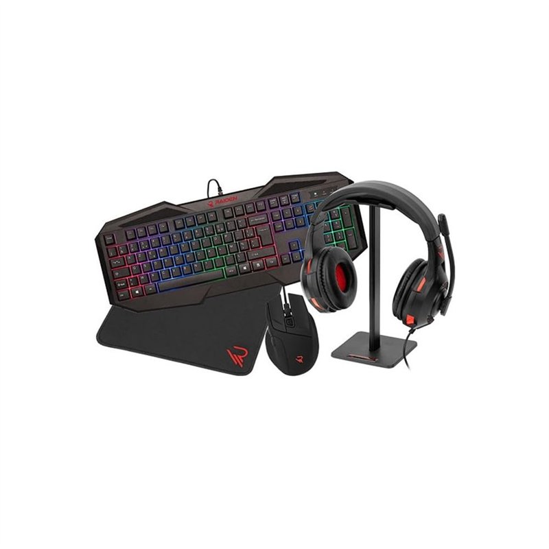 Subsonic - Raiden - Combo Pack d'accessoires Gamer pour PC - Clavier AZERTY - Souris - Casque Gaming - Tapis et Stand