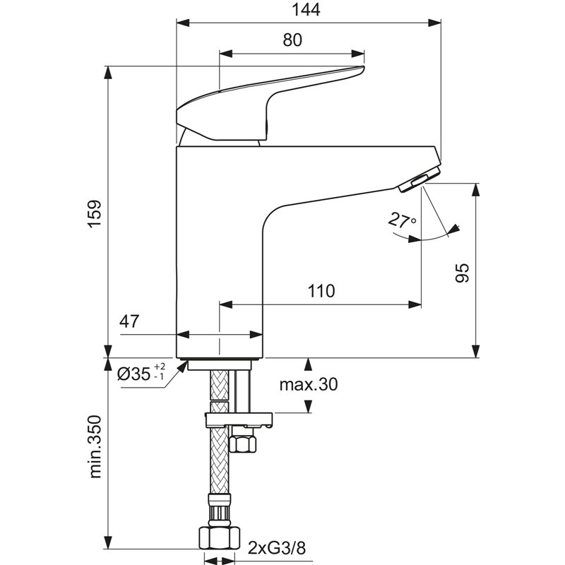 Image secondaire de Ideal Standard B1714AA Ceraflex Robinet de lavabo sans bonde Grande