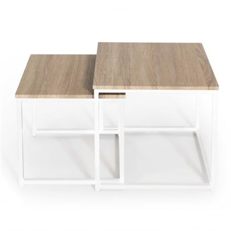 IDMarket - Lot de 2 Tables Basses gigognes Detroit 40/45 Design Industriel Bois et métal Blanc