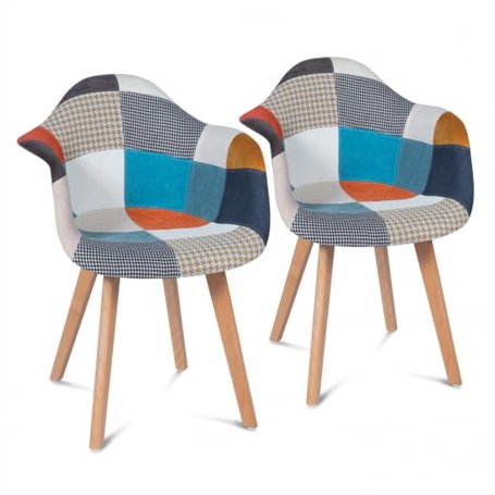 IDMarket - Lot de 2 chaises de Salle à Manger scandinaves, fauteuils de Table SARA Motifs patchworks Multi-Couleurs