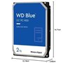 WD Blue 2To Disque dur Interne 3.5" pour PC, 7200 RPM Class, SATA 6 GB/s, 256MB Cache, Garantie 2 ans