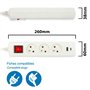 Velamp MULTIP-FR-USB3 3 2P + T et 2 Sorties USB. avec Interrupteur. Multiprise pour Le Bureau ou la Maison. Certifiée NF, Blanc